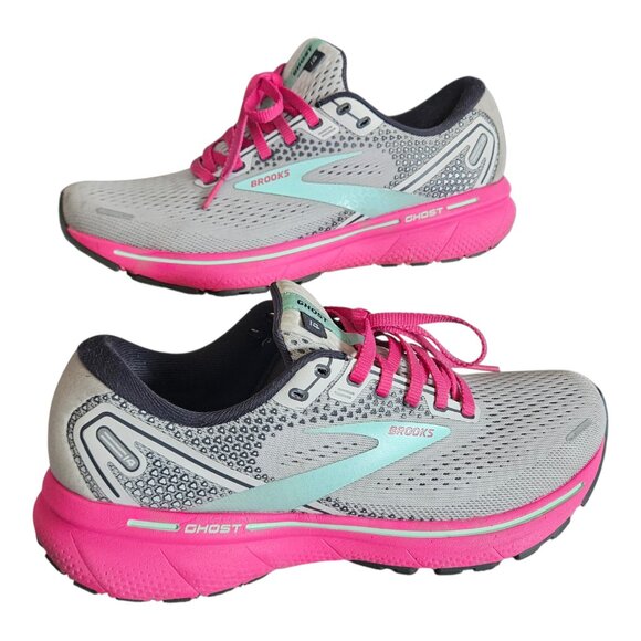 Brooks Ghost 14 Women Running Shoes Size 8 Gray Pink Cushioned Sneaker - Picture 9 of 9